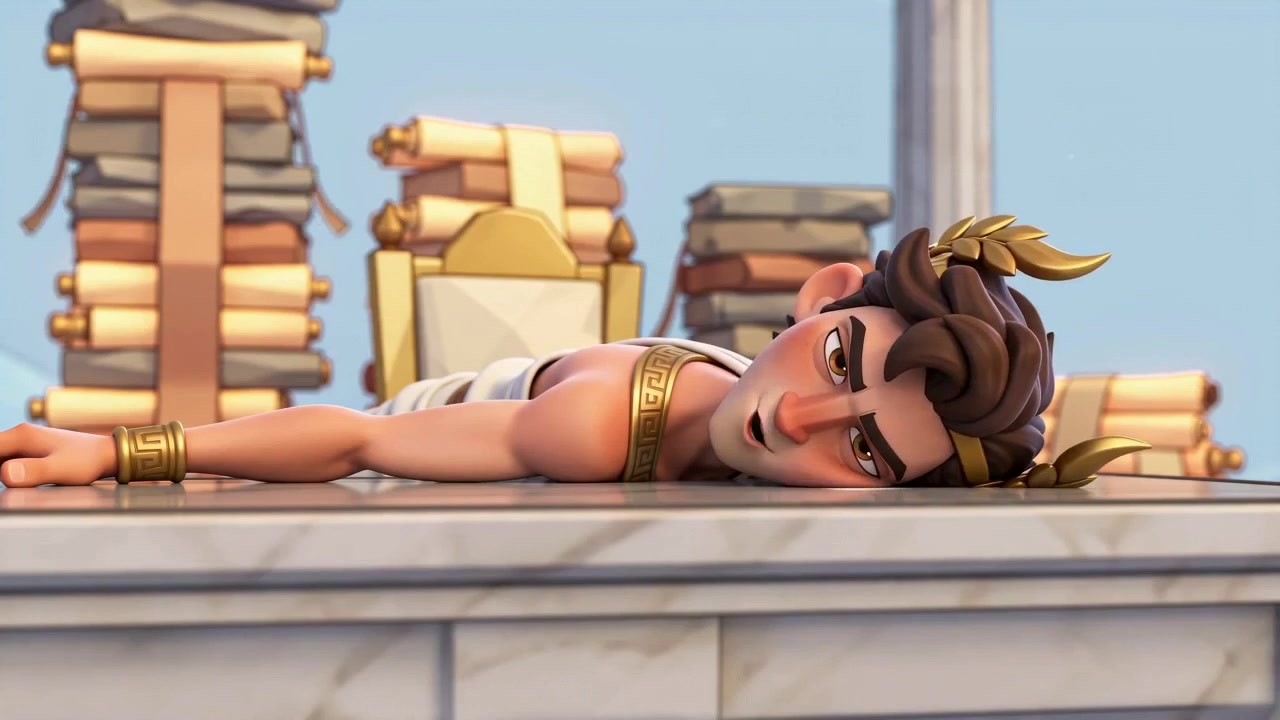 Hermes collapsed at his desk beneath a mountain of divine scrolls